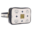 MCM Vicetos Logogram Waist Bag PVC Leather White Gold Auth 186851-1