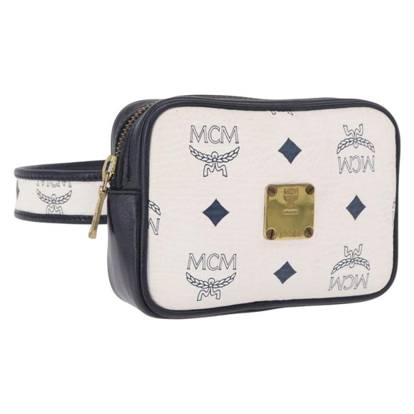 MCM Vicetos Logogram Waist Bag PVC Leather White Gold Auth 186851