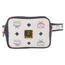 MCM Vicetos Logogram Waist Bag PVC Leather White Gold Auth 186851-13