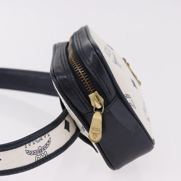 MCM Vicetos Logogram Waist Bag PVC Leather White Gold Auth 186851