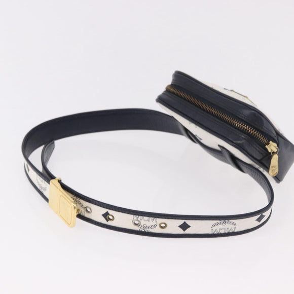 MCM Vicetos Logogram Waist Bag PVC Leather White Gold Auth 186851