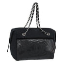 CHANEL Chain Shoulder Bag Canvas Black Silver CC Auth 186855-1