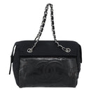 CHANEL Chain Shoulder Bag Canvas Black Silver CC Auth 186855-2