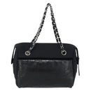 CHANEL Chain Shoulder Bag Canvas Black Silver CC Auth 186855-3