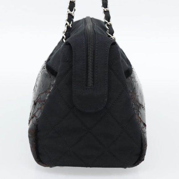 CHANEL Chain Shoulder Bag Canvas Black Silver CC Auth 186855