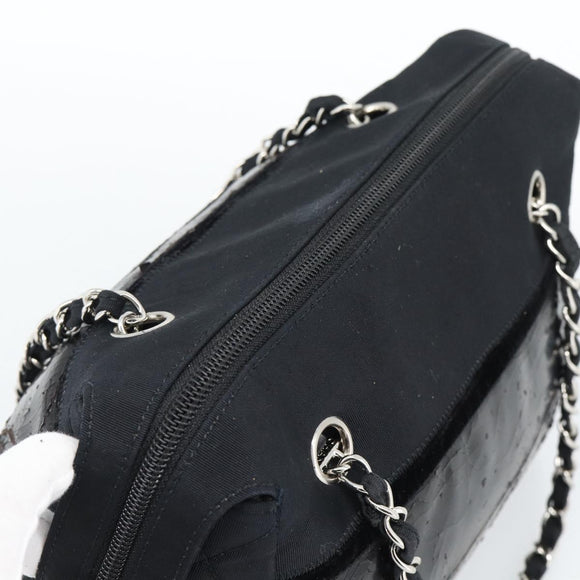 CHANEL Chain Shoulder Bag Canvas Black Silver CC Auth 186855