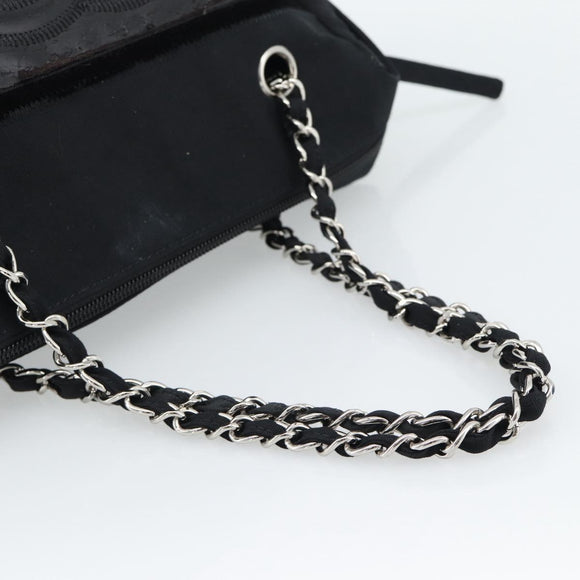 CHANEL Chain Shoulder Bag Canvas Black Silver CC Auth 186855