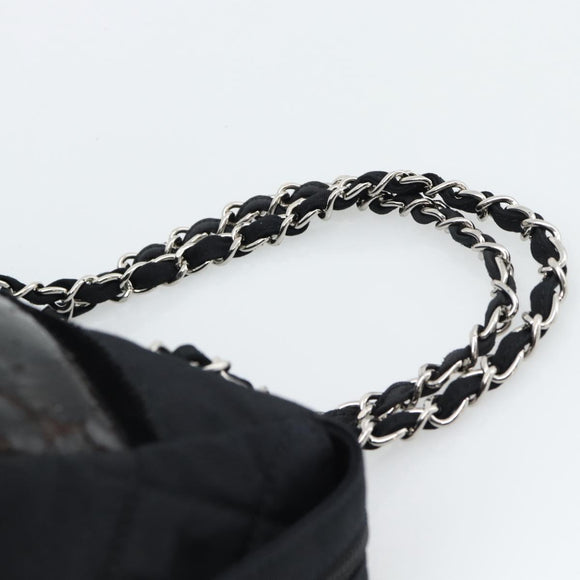 CHANEL Chain Shoulder Bag Canvas Black Silver CC Auth 186855
