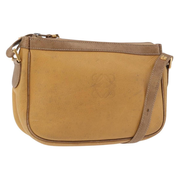 LOEWE Anagram Shoulder Bag Leather Beige Gold Auth 186856
