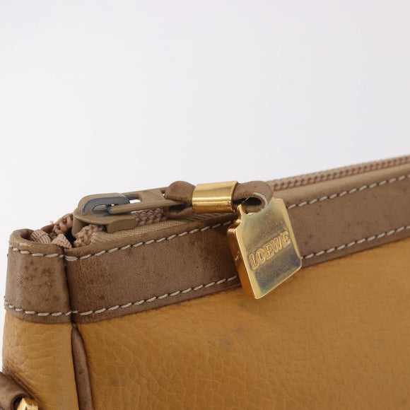 LOEWE Anagram Shoulder Bag Leather Beige Gold Auth 186856