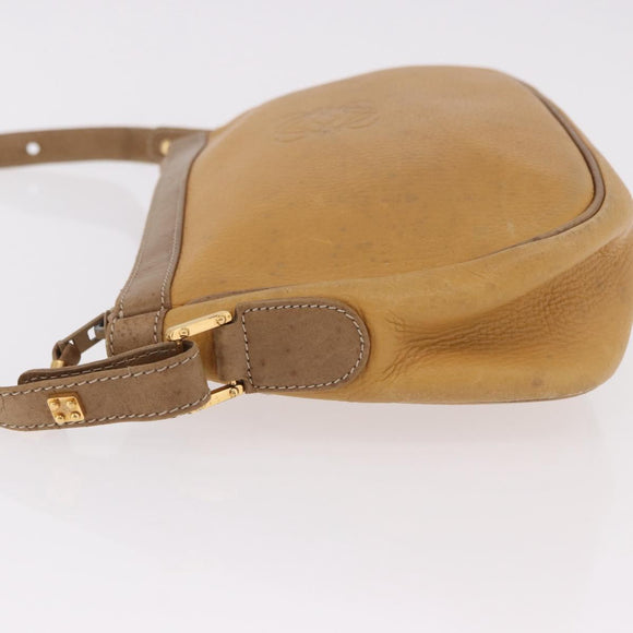 LOEWE Anagram Shoulder Bag Leather Beige Gold Auth 186856