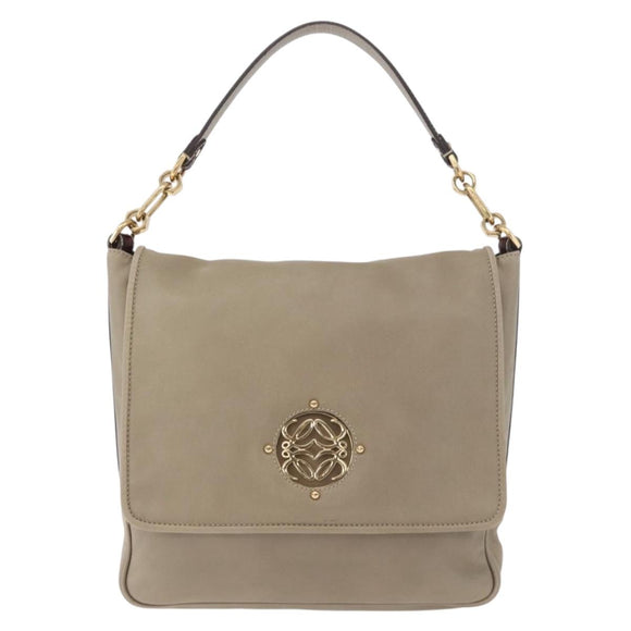LOEWE Anagram Mya Shoulder Bag Leather Beige Gold Auth 186857A