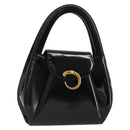 CARTIER PANTHERE Hand Bag Patent leather Black Silver Auth 186858A-1