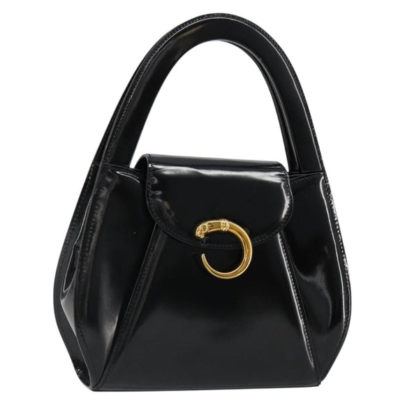 CARTIER PANTHERE Hand Bag Patent leather Black Silver Auth 186858A