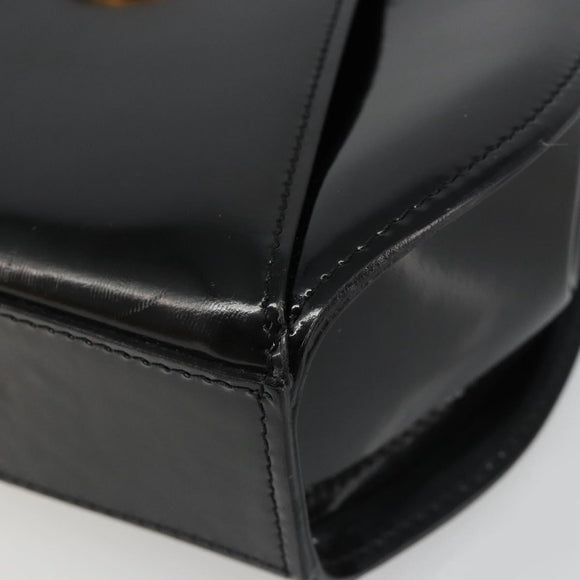 CARTIER PANTHERE Hand Bag Patent leather Black Silver Auth 186858A