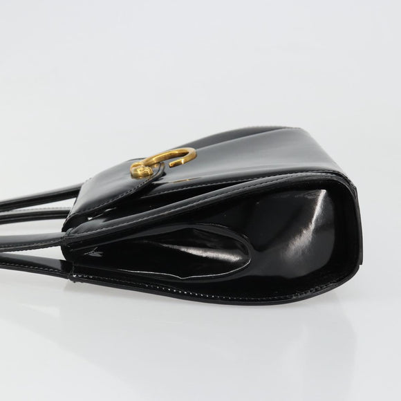 CARTIER PANTHERE Hand Bag Patent leather Black Silver Auth 186858A