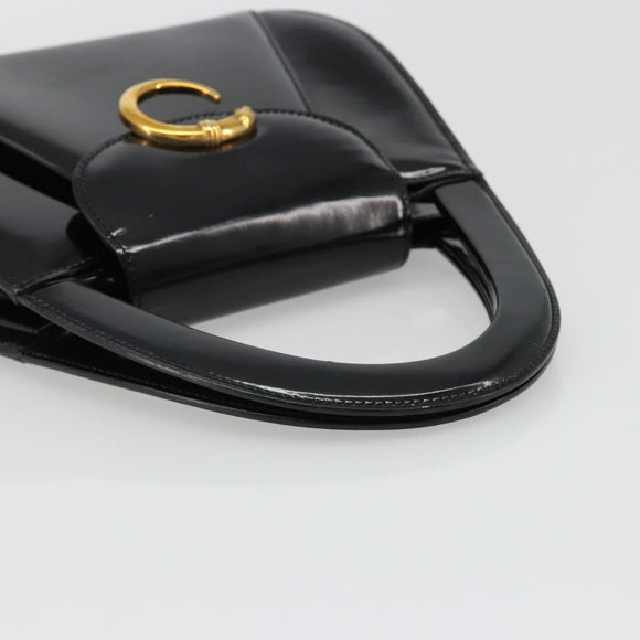 CARTIER PANTHERE Hand Bag Patent leather Black Silver Auth 186858A