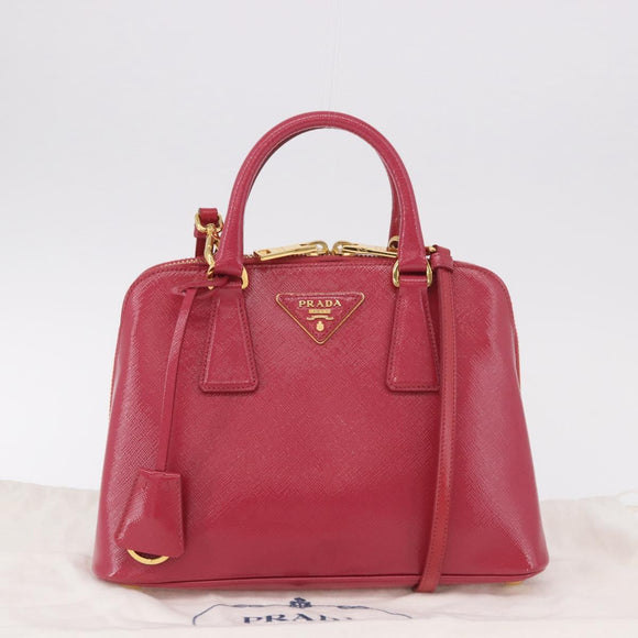 PRADA Hand Bag Saffiano Leather 2way Pink Gold Auth 186860V