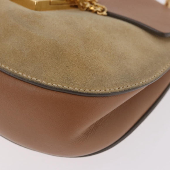 Chloe Drew Chain Shoulder Bag Suede Leather Beige Gold Auth 186862A