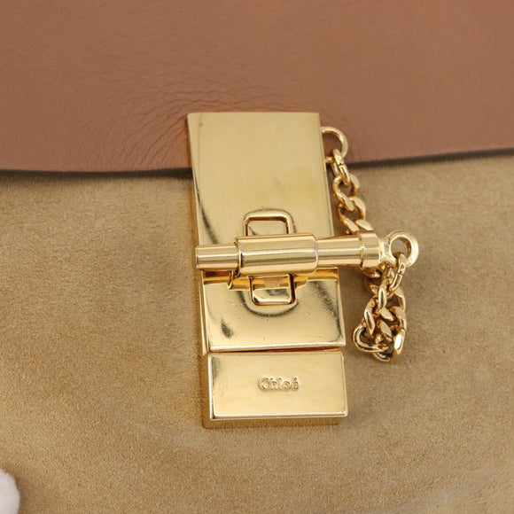 Chloe Drew Chain Shoulder Bag Suede Leather Beige Gold Auth 186862A