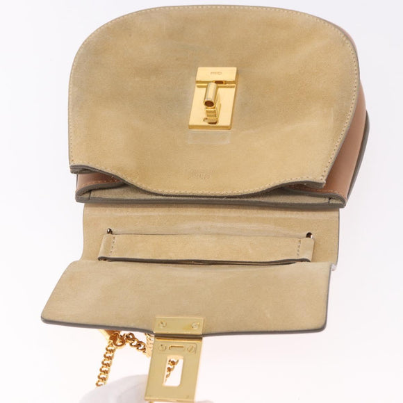 Chloe Drew Chain Shoulder Bag Suede Leather Beige Gold Auth 186862A