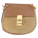 Chloe Drew Chain Shoulder Bag Suede Leather Beige Gold Auth 186862A-2