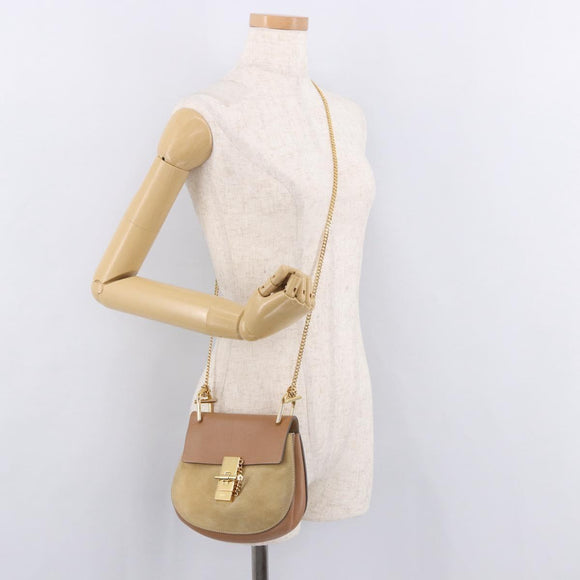 Chloe Drew Chain Shoulder Bag Suede Leather Beige Gold Auth 186862A