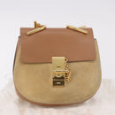 Chloe Drew Chain Shoulder Bag Suede Leather Beige Gold Auth 186862A-23