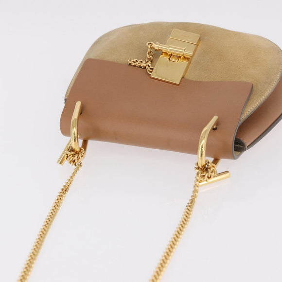 Chloe Drew Chain Shoulder Bag Suede Leather Beige Gold Auth 186862A