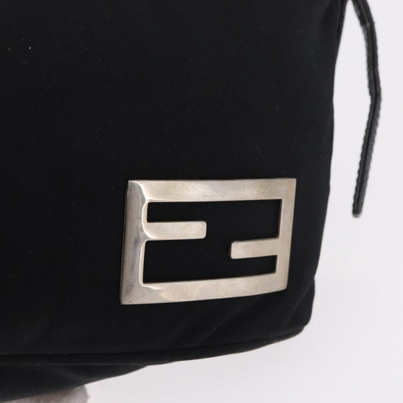 FENDI Shoulder Bag Cotton Jersey Black Silver Auth 186864