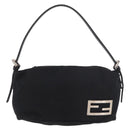 FENDI Shoulder Bag Cotton Jersey Black Silver Auth 186864-2