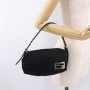 FENDI Shoulder Bag Cotton Jersey Black Silver Auth 186864-24