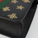 GUCCI Silvi Web Sherry Line Hand Bag Leather 2way Black Gold 470270 Auth 186865V-18