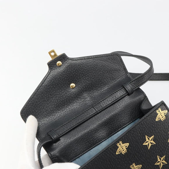 GUCCI Silvi Web Sherry Line Hand Bag Leather 2way Black Gold 470270 Auth 186865V