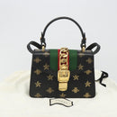 GUCCI Silvi Web Sherry Line Hand Bag Leather 2way Black Gold 470270 Auth 186865V-12
