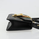 GUCCI Silvi Web Sherry Line Hand Bag Leather 2way Black Gold 470270 Auth 186865V-3