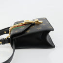GUCCI Silvi Web Sherry Line Hand Bag Leather 2way Black Gold 470270 Auth 186865V-4