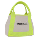 BALENCIAGA Navy Cabas XS Hand Bag Canvas Yellow Silver Auth 186872-1