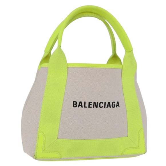 BALENCIAGA Navy Cabas XS Hand Bag Canvas Yellow Silver Auth 186872