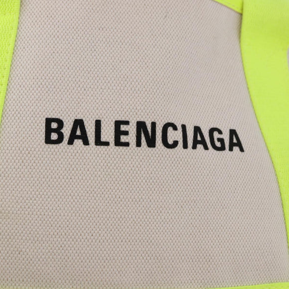 BALENCIAGA Navy Cabas XS Hand Bag Canvas Yellow Silver Auth 186872
