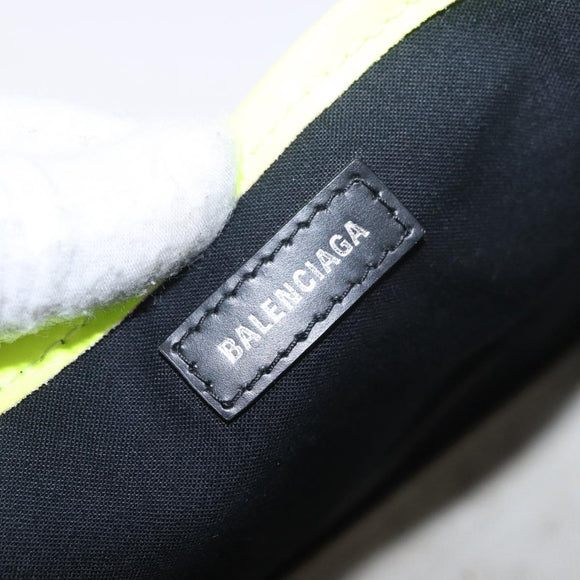BALENCIAGA Navy Cabas XS Hand Bag Canvas Yellow Silver Auth 186872