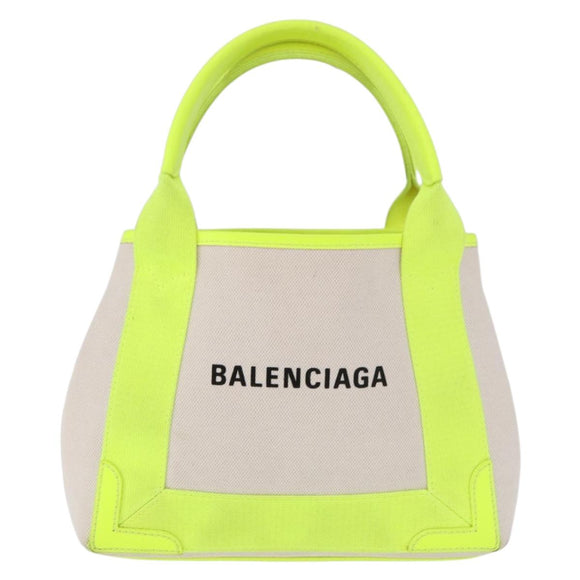 BALENCIAGA Navy Cabas XS Hand Bag Canvas Yellow Silver Auth 186872
