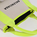 BALENCIAGA Navy Cabas XS Hand Bag Canvas Yellow Silver Auth 186872-6