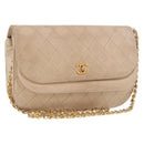 CHANEL Matelasse Chain Shoulder Bag Lamb Skin Beige Gold CC Auth 186875-1