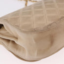 CHANEL Matelasse Chain Shoulder Bag Lamb Skin Beige Gold CC Auth 186875-16