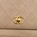 CHANEL Matelasse Chain Shoulder Bag Lamb Skin Beige Gold CC Auth 186875-18