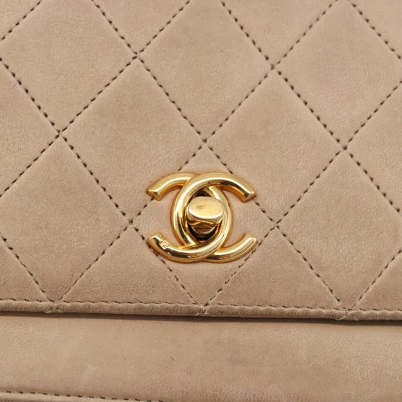 CHANEL Matelasse Chain Shoulder Bag Lamb Skin Beige Gold CC Auth 186875