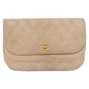 CHANEL Matelasse Chain Shoulder Bag Lamb Skin Beige Gold CC Auth 186875-13