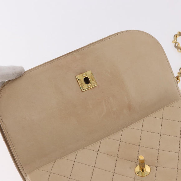 CHANEL Matelasse Chain Shoulder Bag Lamb Skin Beige Gold CC Auth 186875