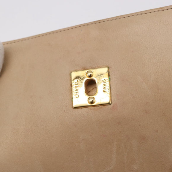 CHANEL Matelasse Chain Shoulder Bag Lamb Skin Beige Gold CC Auth 186875